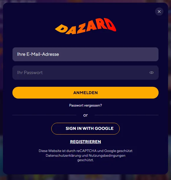 Login-Fenster von Dazard