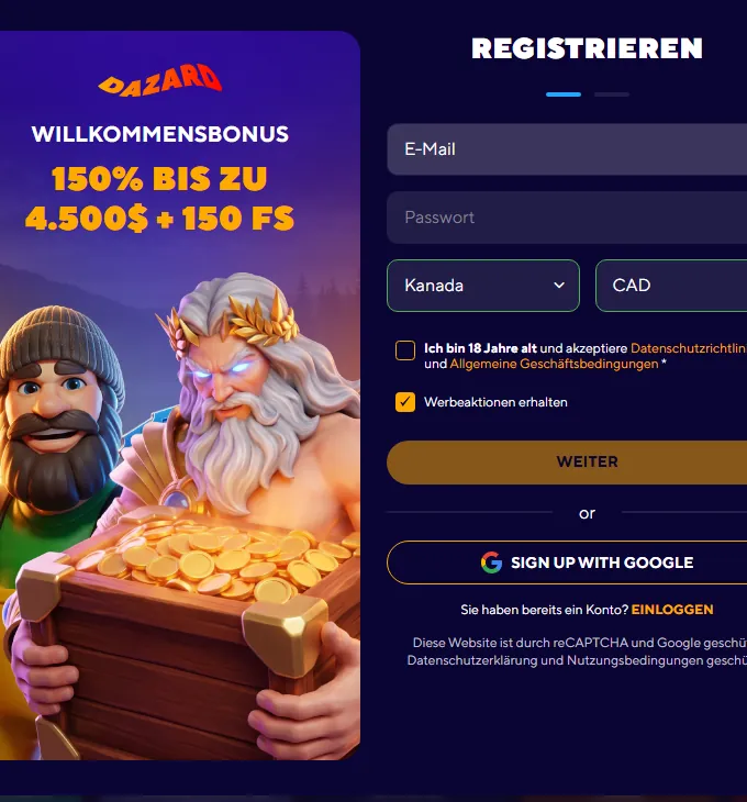 Registrierungsformular von Dazard